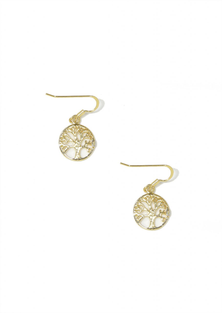 Large tree of life gold plated silver drop - dangle earrings